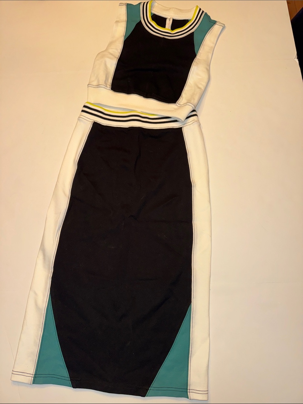 Anthropologie Daily Practice Two-Piece Knit Set in Black, White & Teal XXS